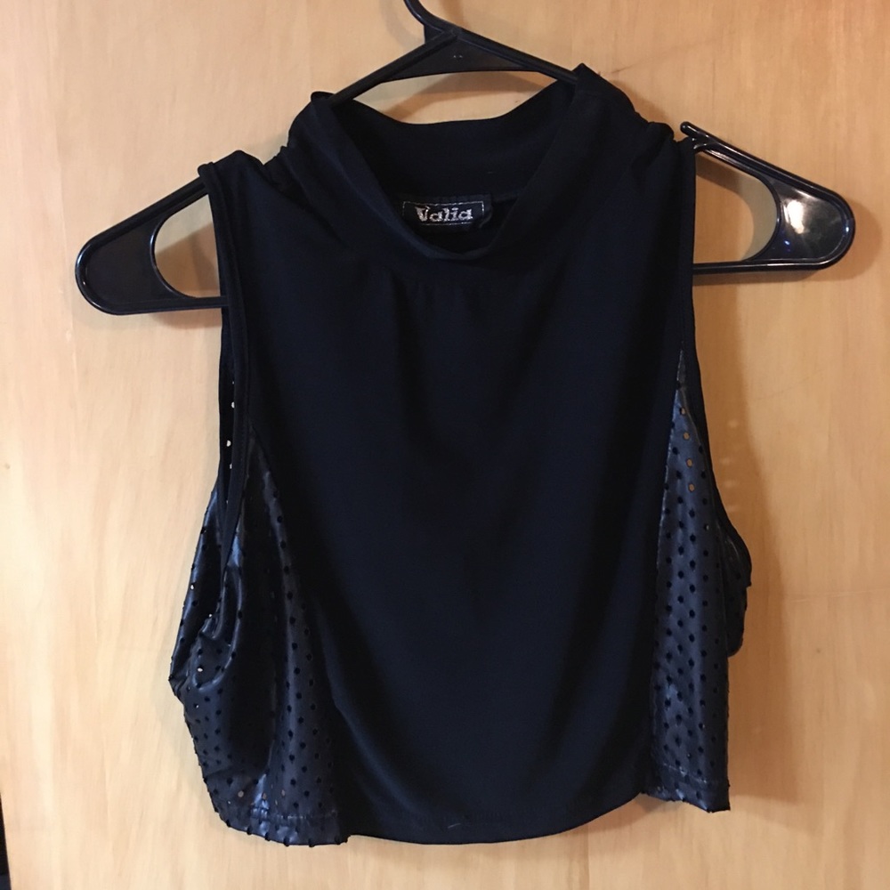 Textured black crop top mock neck